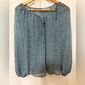 Pleione Blue Patterned Sheer Blouse SZ Medium